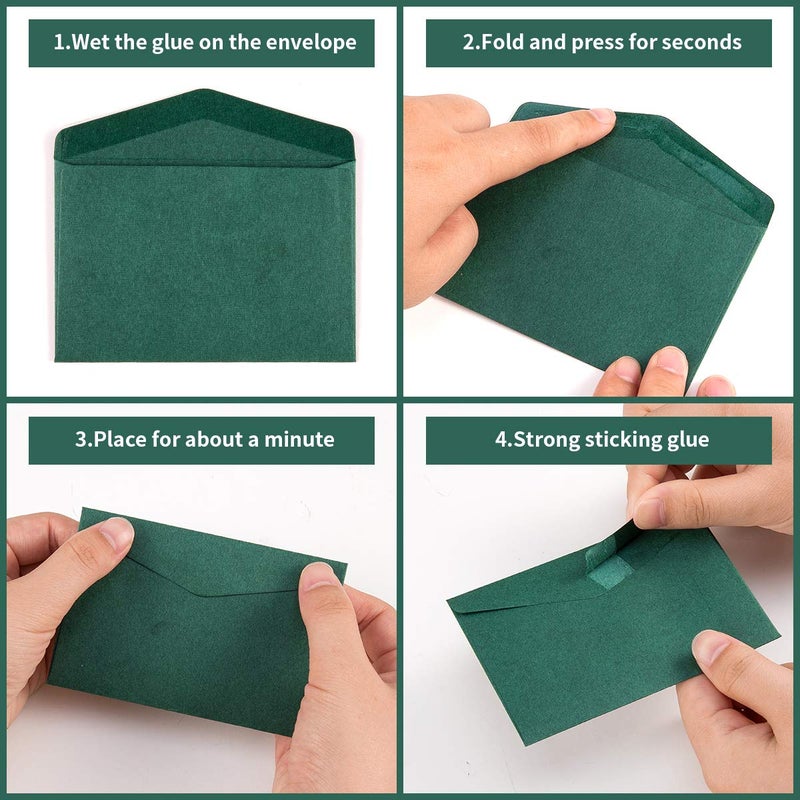 Homtable 120 Pack Mini Envelopes Christmas Red and Green Envelopes Self-Adhesive Kraft Paper Tiny Pockets for Holiday Small Gift Cards Invitations Business Notes(4.13"Ã—2.76") (Green) - Image 3